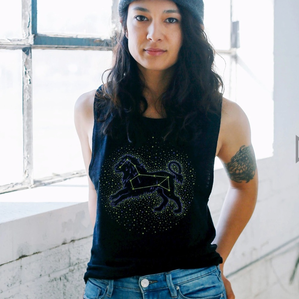Leo the Lion Solid Black Slub Muscle Tank Top